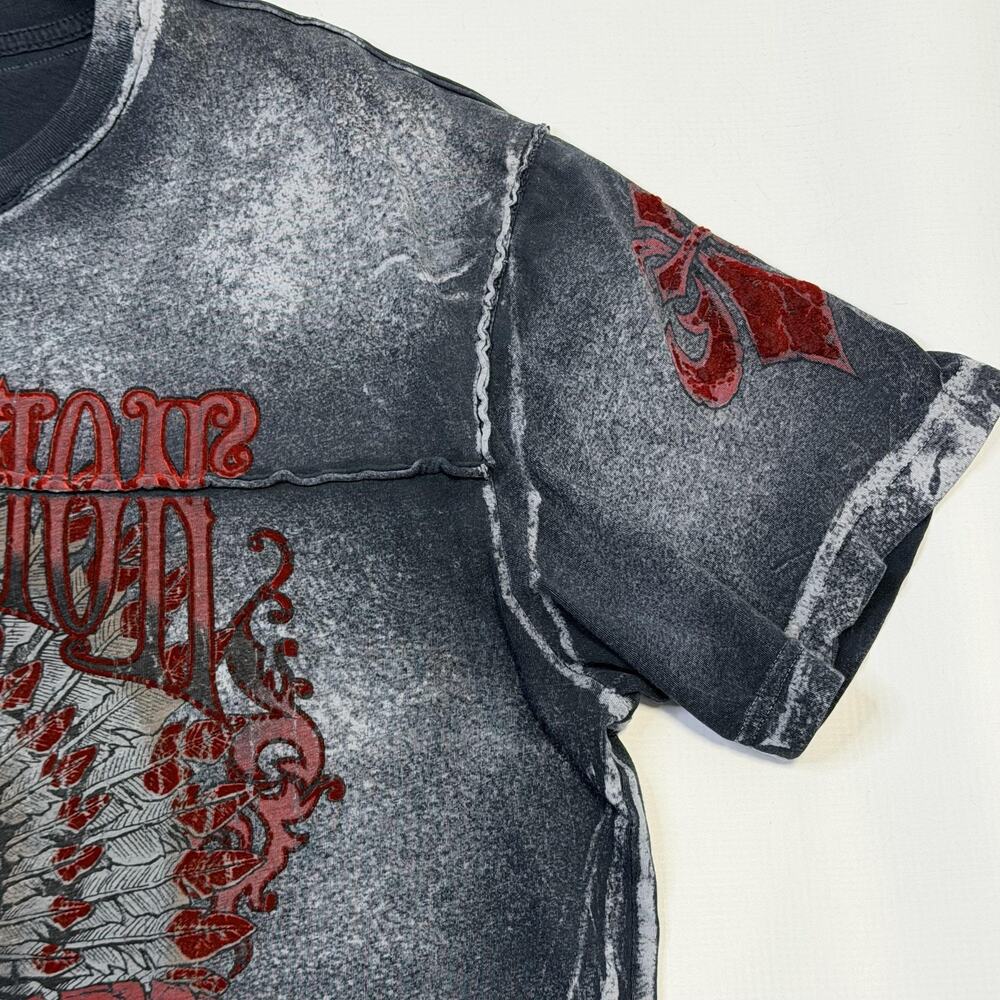 Affliction Shirt Mens XL Gray Live Fast Born Free Skull Graphic Biker Tee - Picture 2 of 10